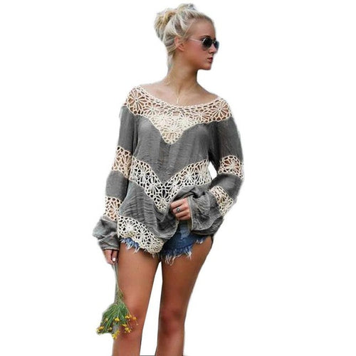 Women Tops New  Manual Crochet Blusas Ladies Casual Looose Cotton Women  Tops O Neck Hollow Shirt camisas femenina GS