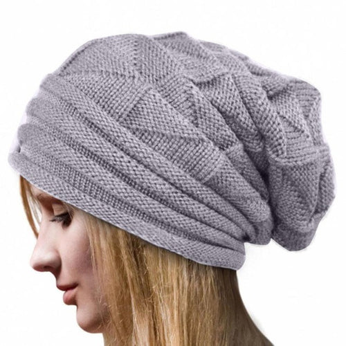 Women  Fashion Hats Crochet Knitted Wool Beanies  Gorros Female Caps Warm Skullies Chapeu Feminino Black Grey #1129 GS