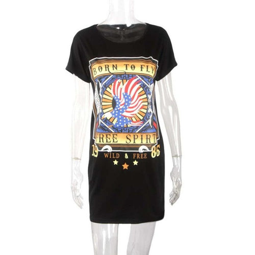 Women  mini dress Vintage Off Shoulder Rock Style Short Sleeve T-Shirt Mini Dress Female New Arrival Dresses  #23 GS
