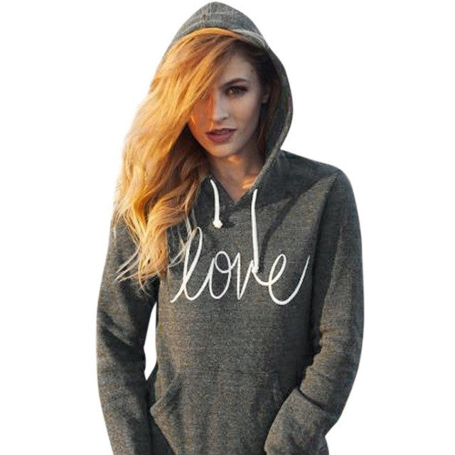 Women sweatshirt Casual Letter Long Sleeve   Hooded Pocket Drawstring Hoodie Tops Outwear sudaderas mujer  &03 GS