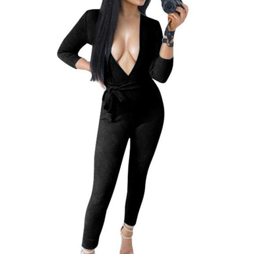 combinaison femme  Sexy Women Elegant Jumpsuits Bodycon Deep V Neck Long Sleeve  Rompers Womens Jumpsuit GS