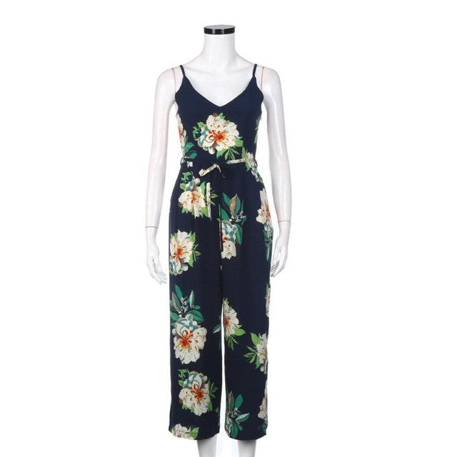 rompers womens jumpsuit Women   V-Neck Floral Print Sling Ladies Jumpsuit Beach Long Pants Jumpsuits Women Clothes #23 GS
