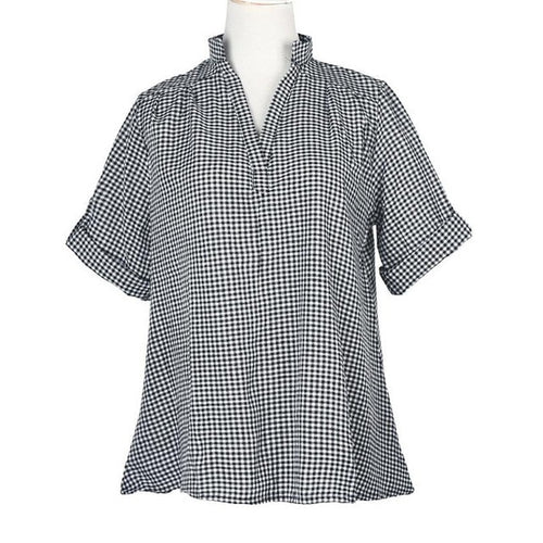 women blouses  New Arrival women shirts tops XXXXL Big Plus Size 5XL Plaid cotton V Neck Short Sleeve Shirts Women Clothing GS