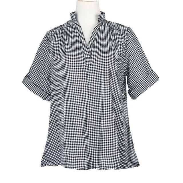 women blouses  New Arrival women shirts tops XXXXL Big Plus Size 5XL Plaid cotton V Neck Short Sleeve Shirts Women Clothing GS